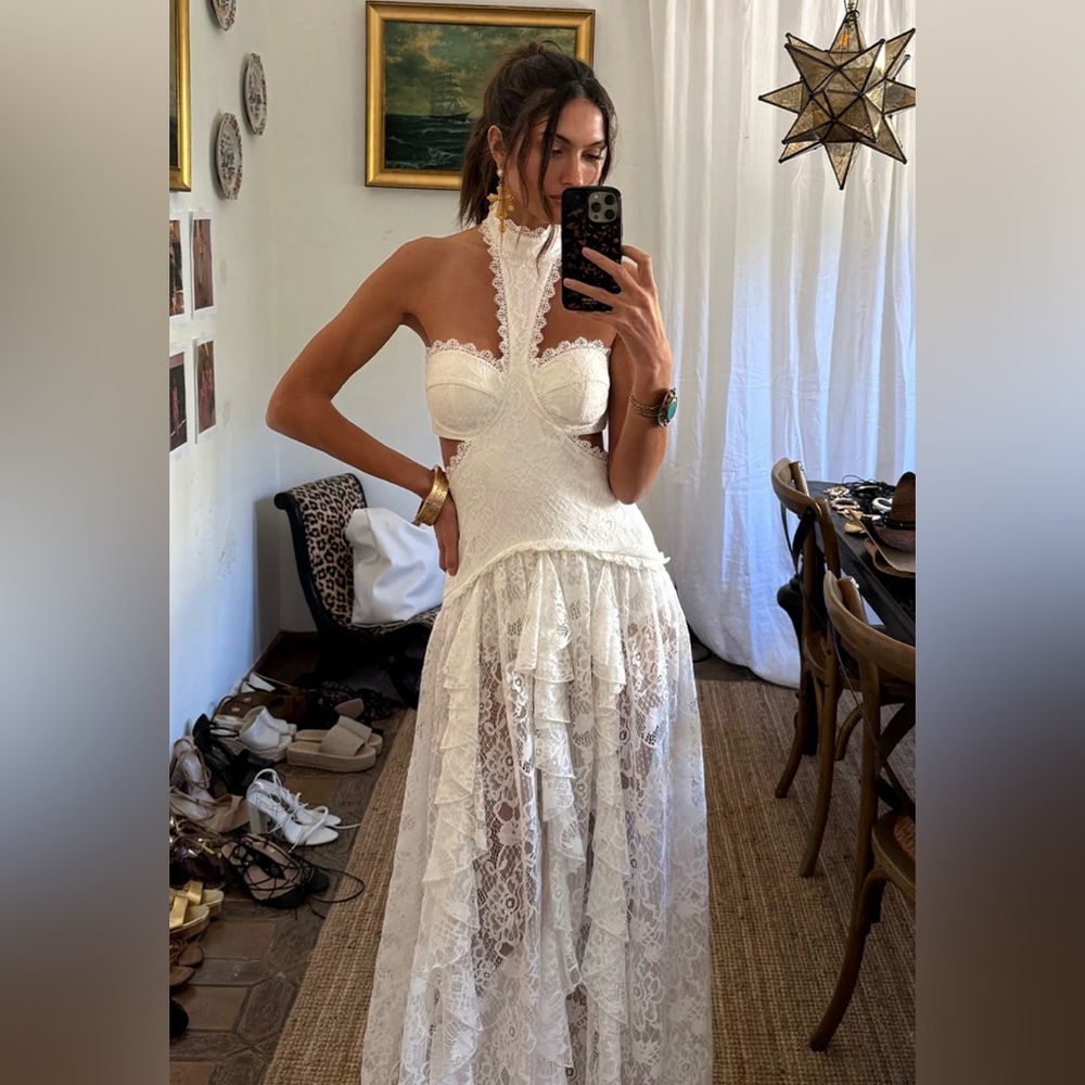 12th Tribe White Lace Backless Dress